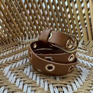 Leren riem Camel ring rosé