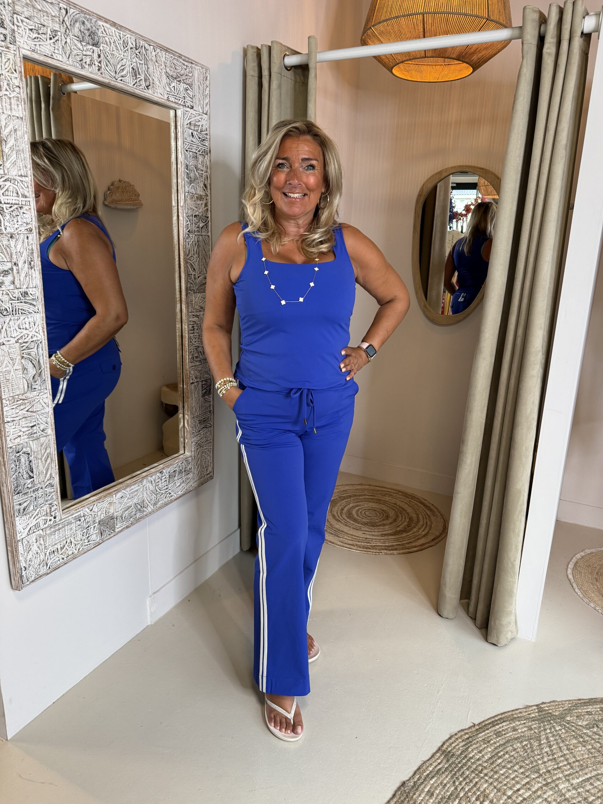 Mi Piace Travelstof Broek 202617 Broek Straight Binding Logo Kobalt