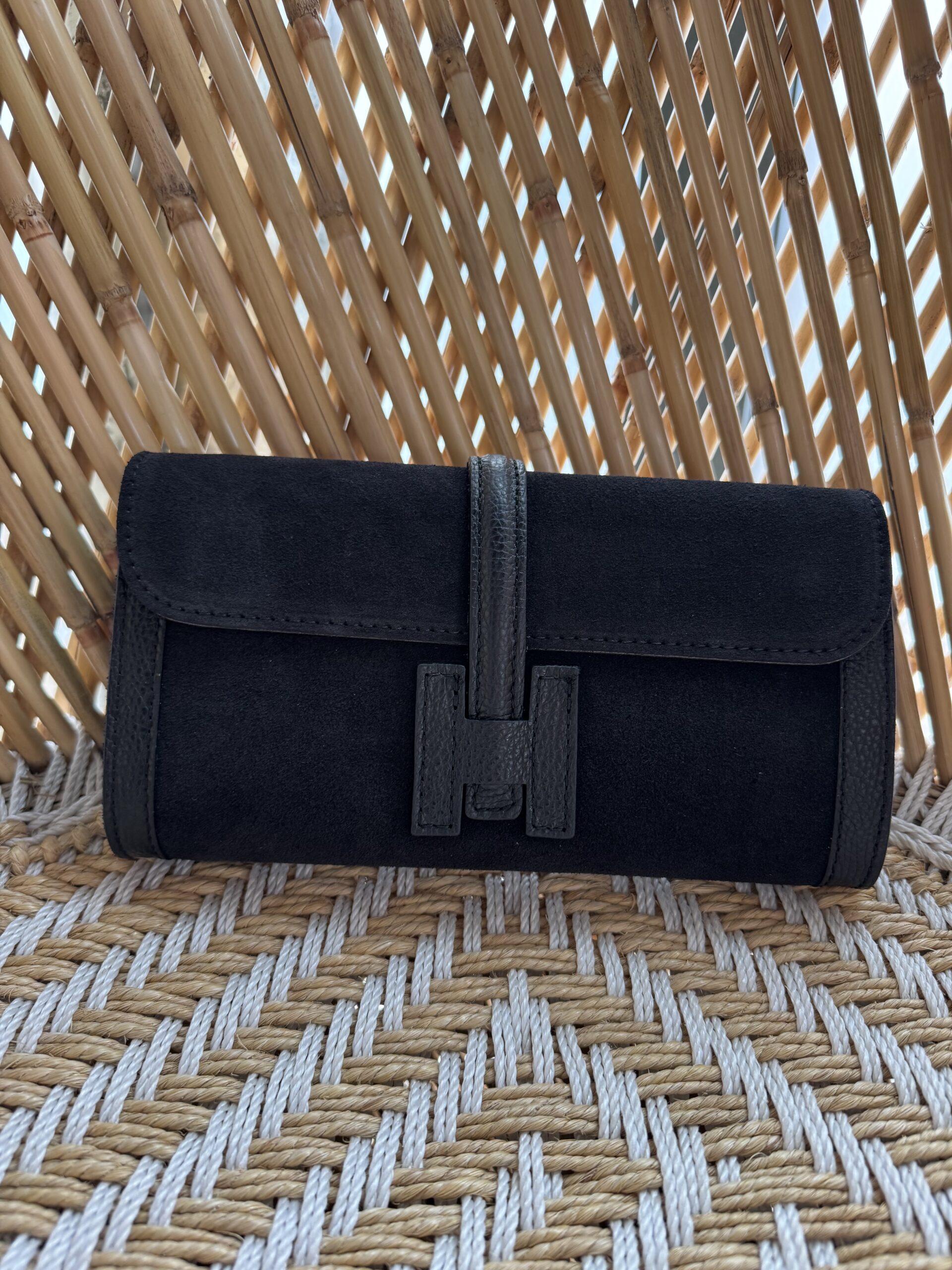 Leren met Suede Clutch en Cross Body Tas Hiba Zwart