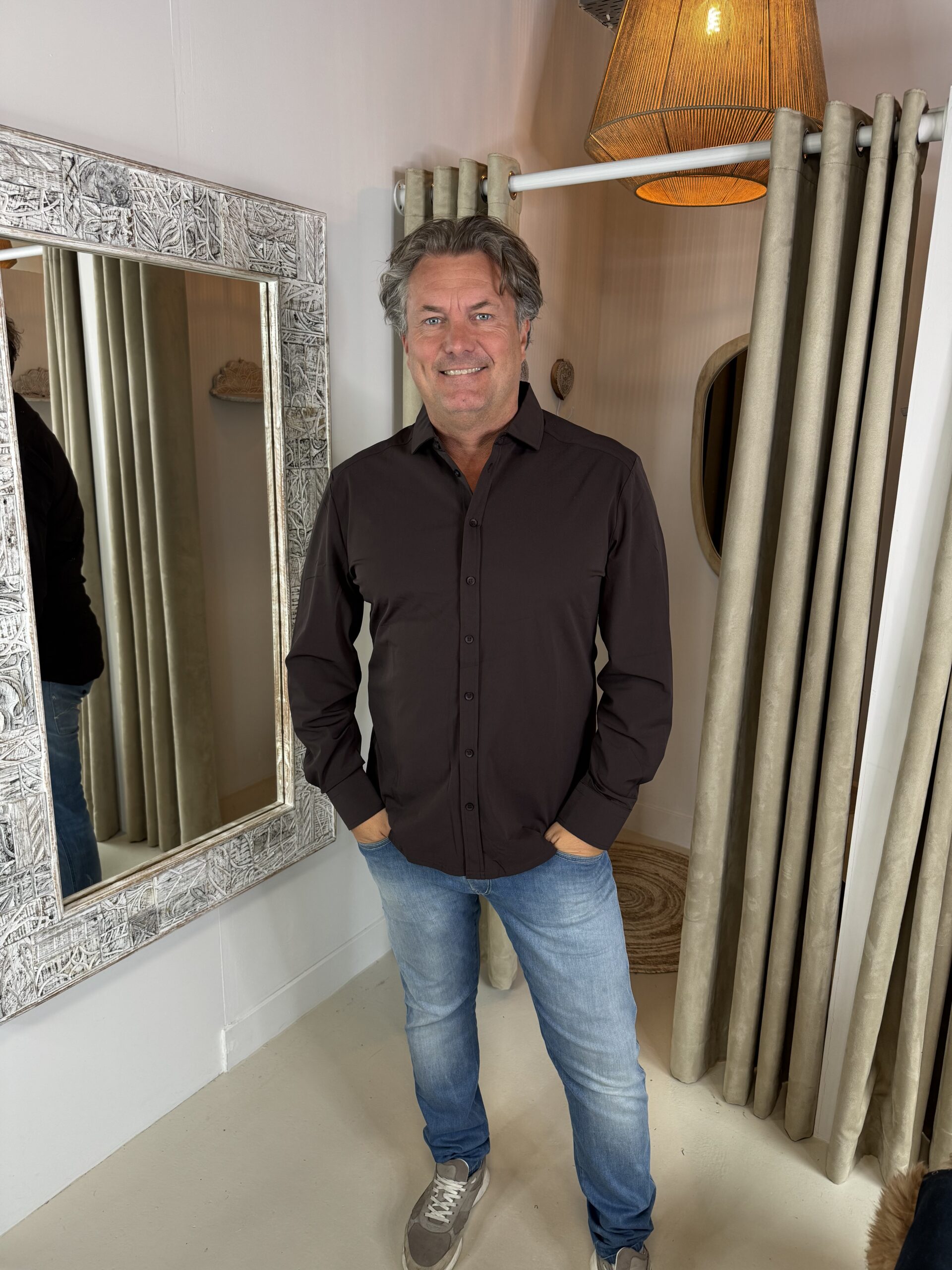 Mi Piace Travelstof Overhemd 202010 Espresso