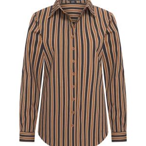 Mi Piace Travelstof Blouse 202711 Stripe Print Espresso Caramel via villaggio
