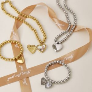 Alternative view of Ketting Met Balletjes en Hartjes Medaillon Goud