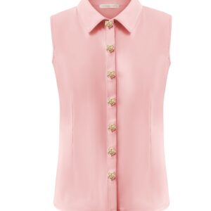 Triple Nine Travelstof Blouse Mouwloos 5932 Powder Pink via villaggio