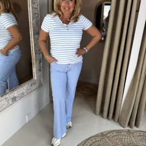 Mi Piace Travelstof Shirt 202080 Blue Lavender/Off-White Stripe via villaggio