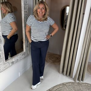 Mi Piace Travelstof Shirt 202080 Donker Blauw/Off-White Stripe