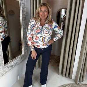 Mi Piace Travelstof Blouse 202226 Multi Colour Embroidered Bloom Print