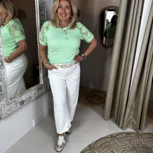 Korte Mouw Trui Kanten Schouder YP2052 Groen Via Villaggio