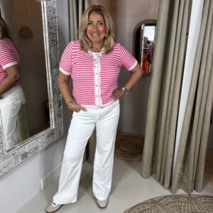 Streep Vestje 26079 Korte Mouw Hard Zacht Roze