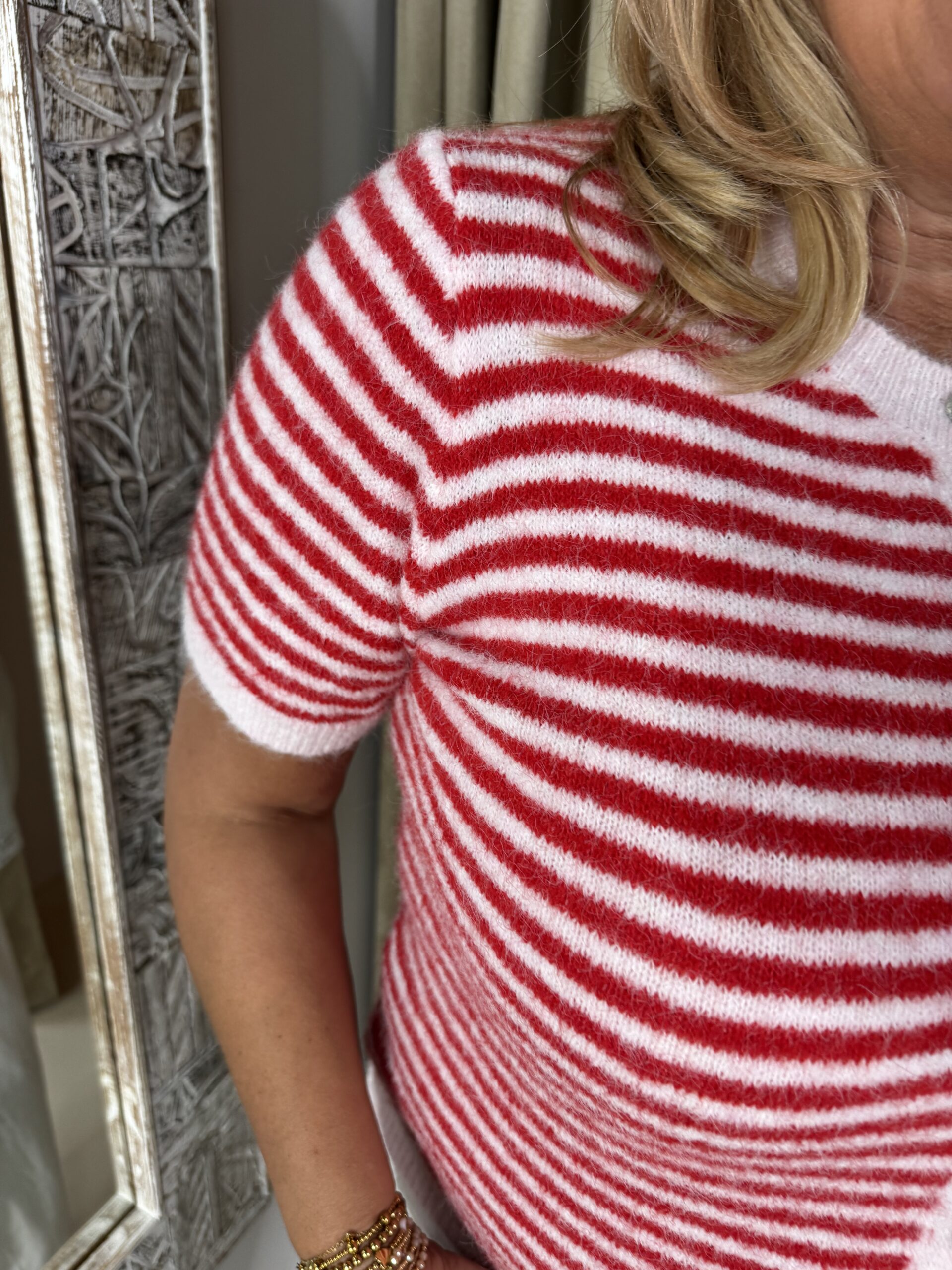 Streep Vestje 26079 Korte Mouw Roze Rood - Afbeelding 2