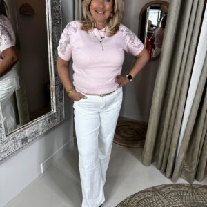 Korte Mouw Trui Kanten Schouder YP2052 RozeKorte Mouw Trui Kanten Schouder YP2052 Roze