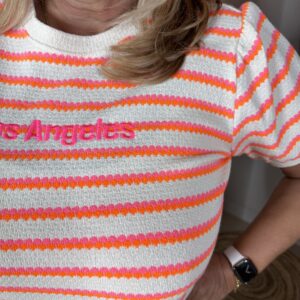 Alternative view of Truitje Katoen Korte Mouw Streep Q1137 Roze Zand Koraal