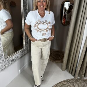 T-Shirt NO 5 Licht Camel Print