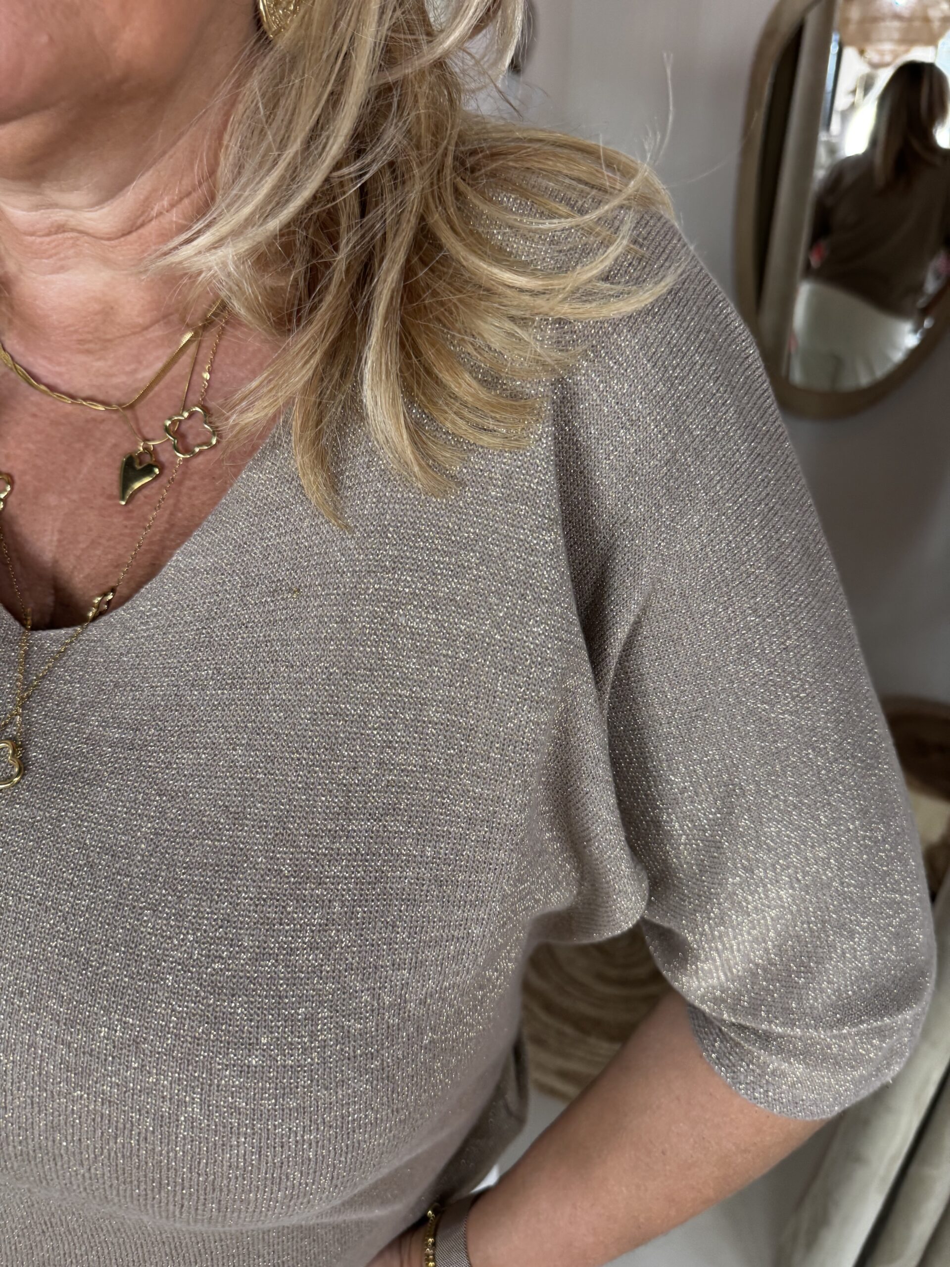 Vleermuis Trui Korte Mouw 21130 Taupe - Afbeelding 2