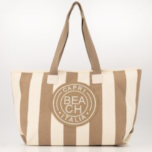 Gestreepte Strandtas Capri Camel via villaggio