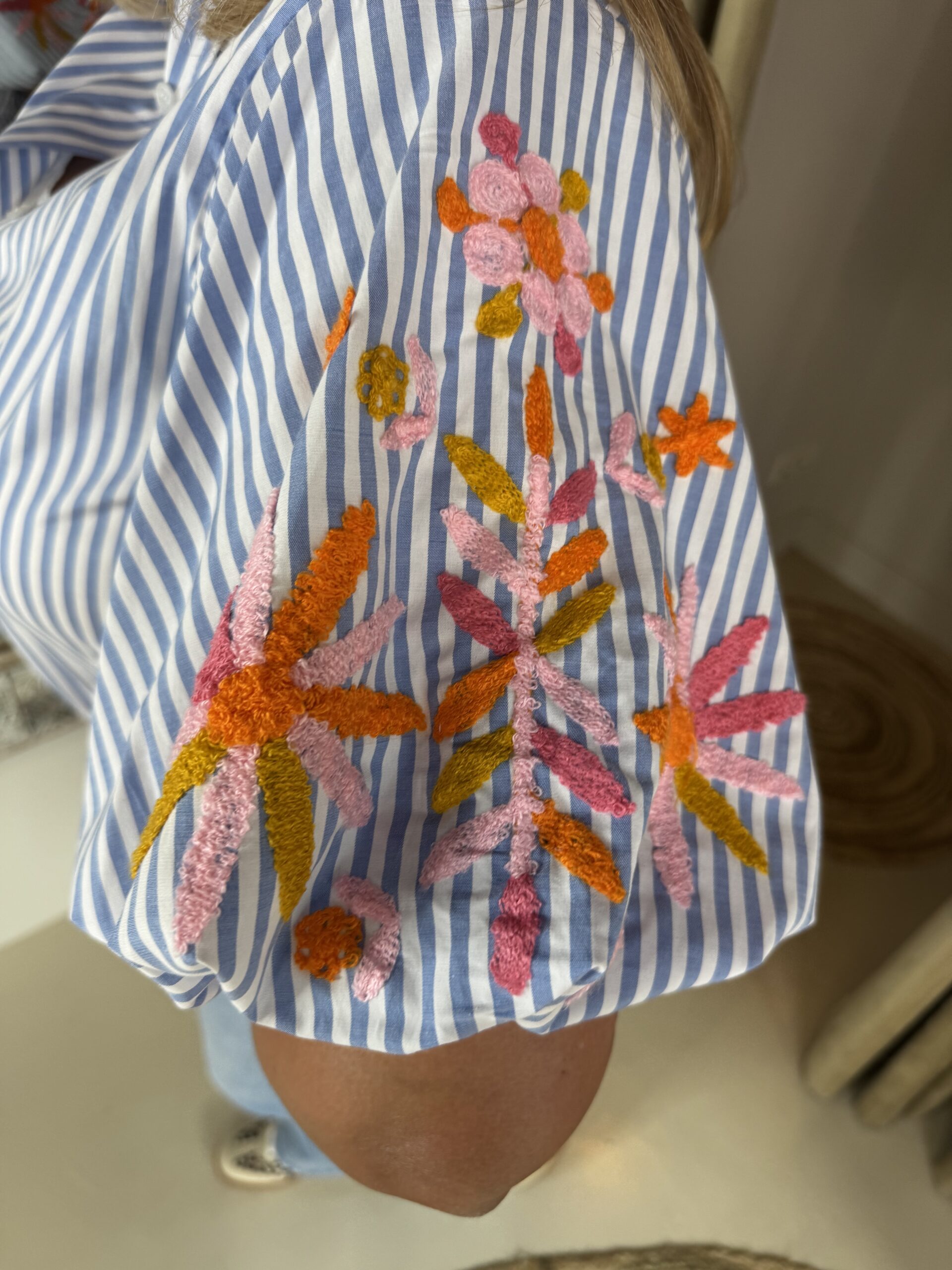 Katoenen Blouse 19599 Josje Blauw wit gestreept - Afbeelding 2