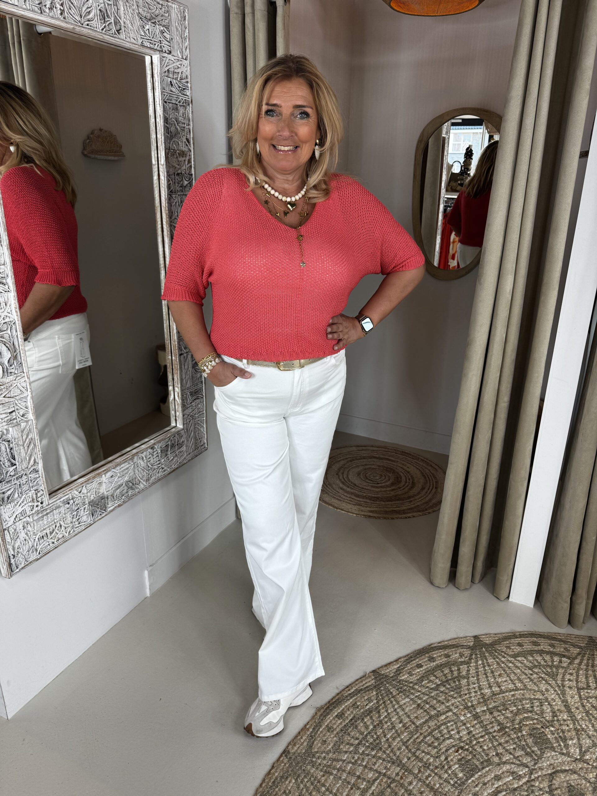 Vleermuis Trui 7010 Korte Mouw Keet Koraal