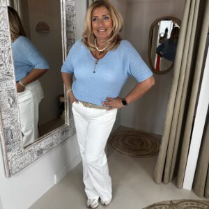 Vleermuis Trui 7010 Korte Mouw Keet Licht Blauw