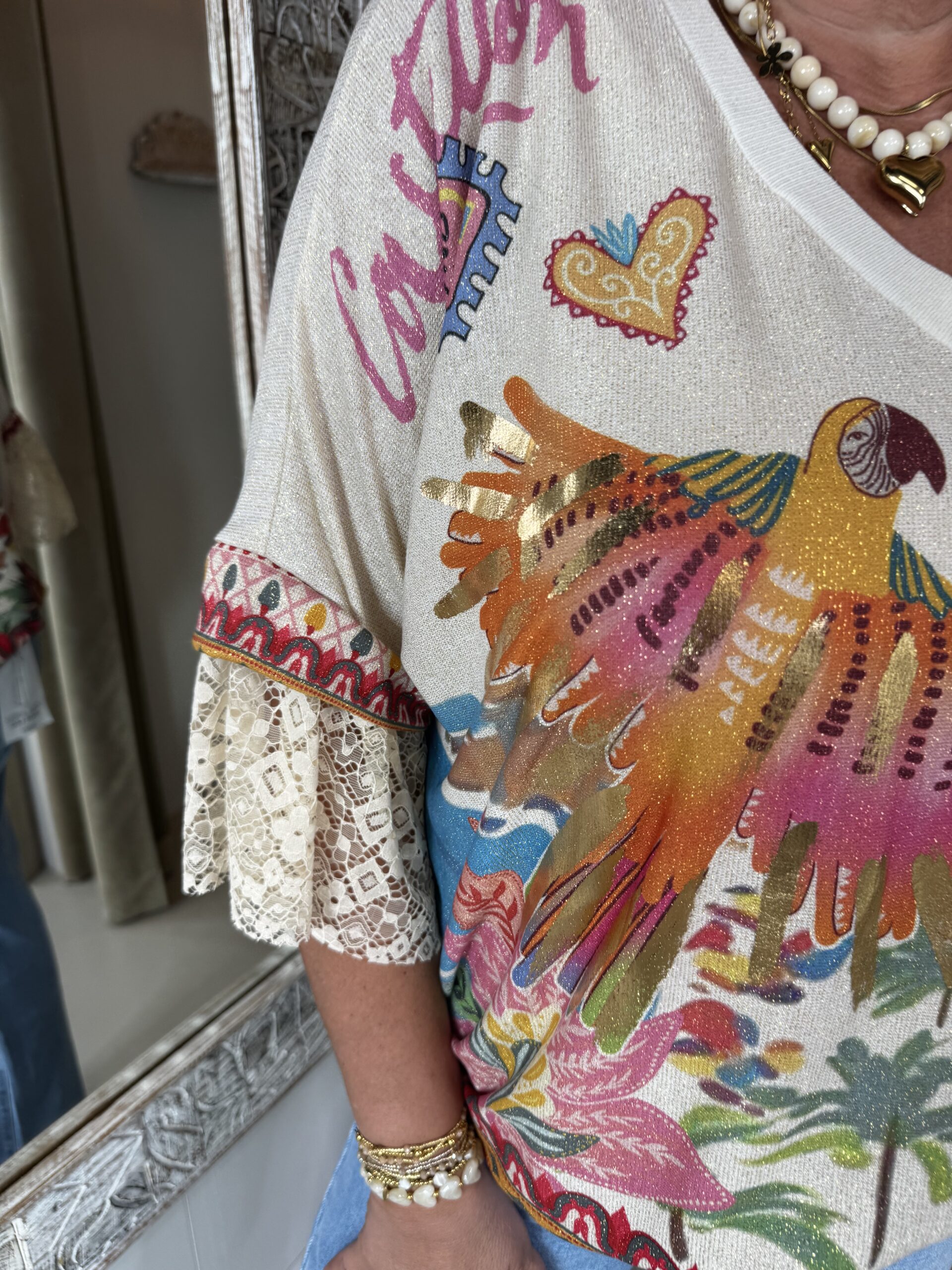 Oversized Top Sunny 2967 Kanten Mouw Papagayo - Afbeelding 3