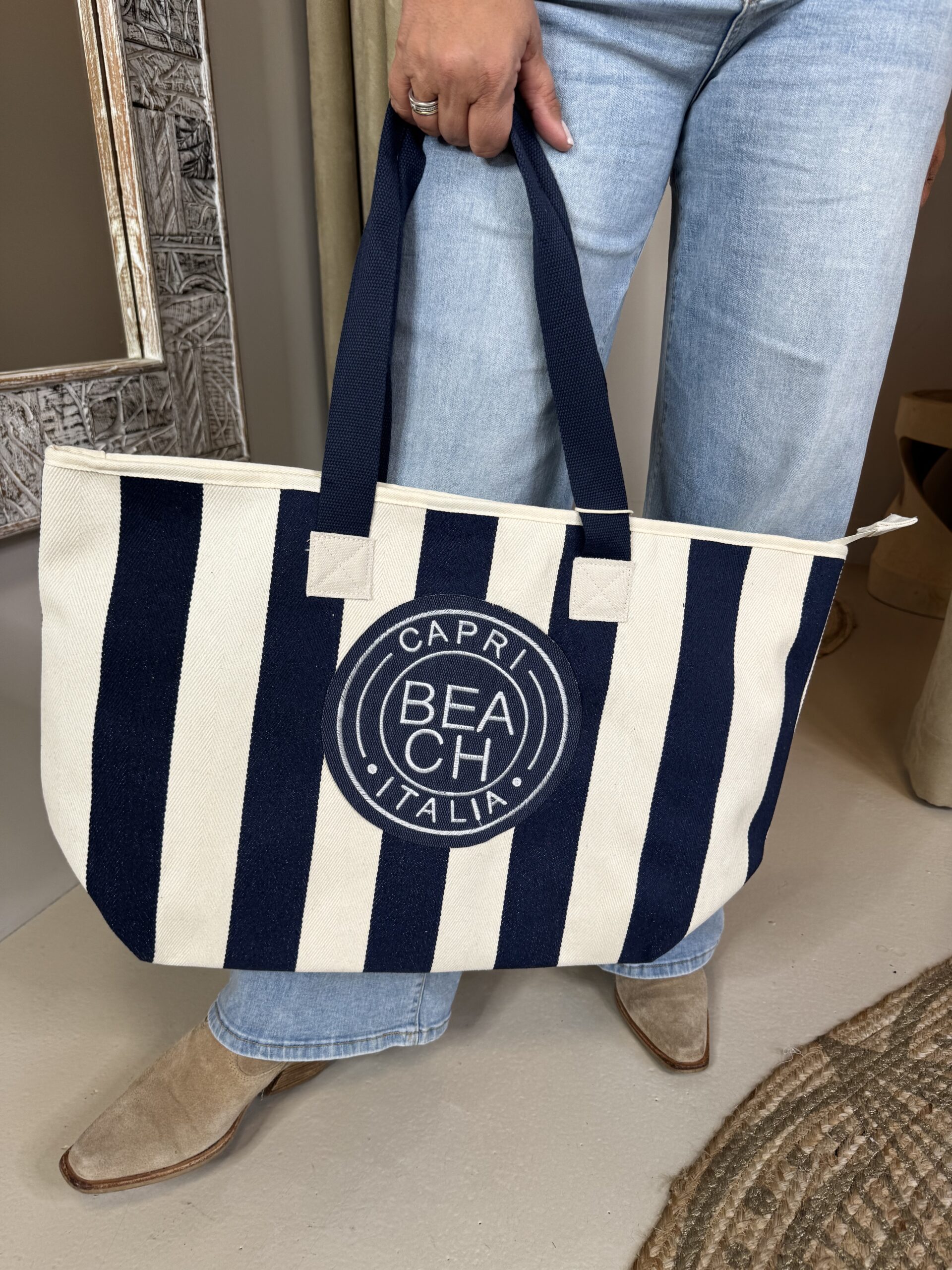 Gestreepte Strandtas Capri Blauw - Afbeelding 6