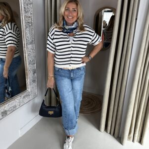 Katoenen Streep Vest Lily 2675 Blauw