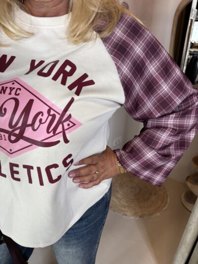 Sweater New York 79 Camouflage Mouw Bordeaux Print