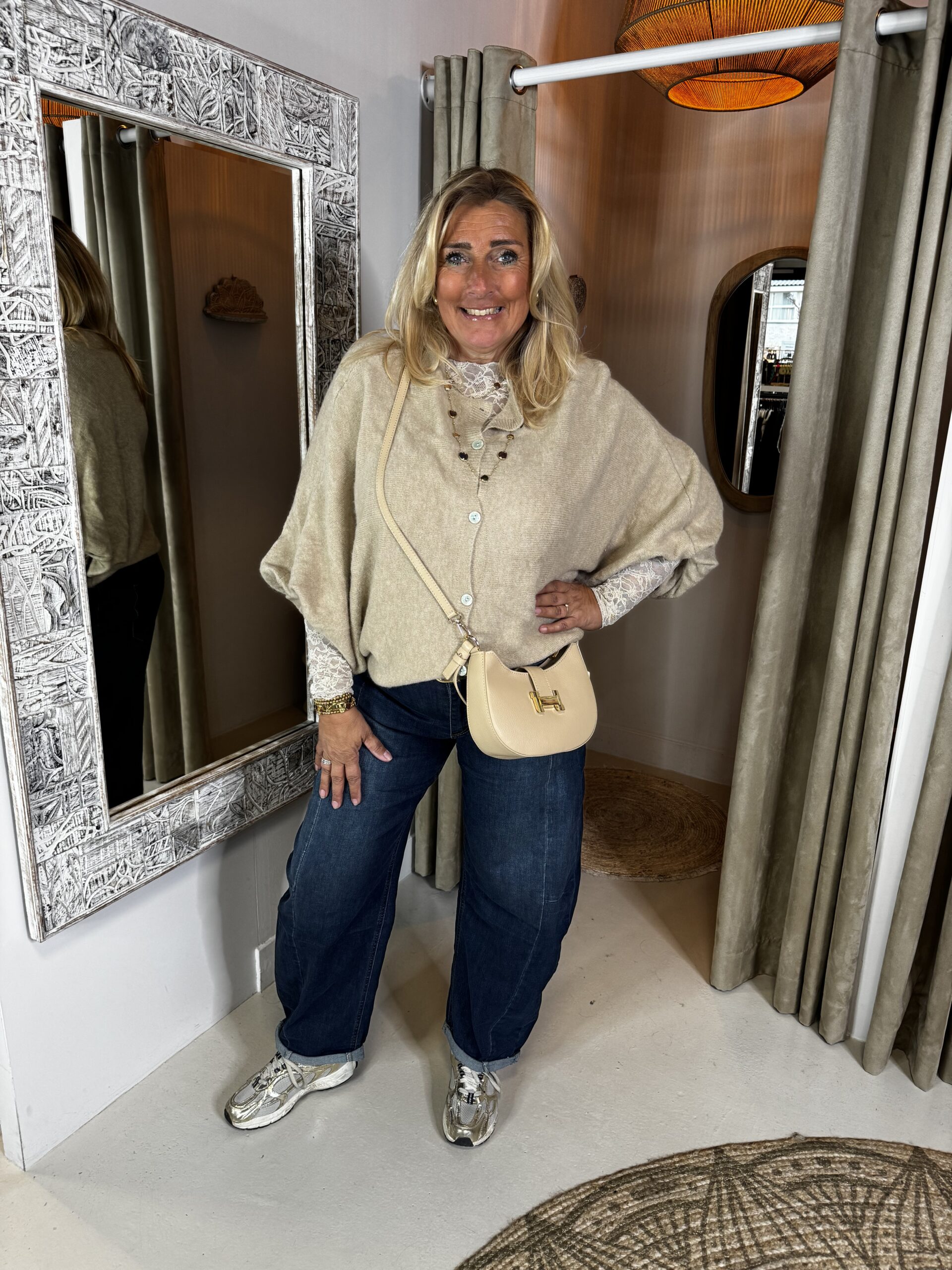 Trendy Oversized Vest Sensunique 22206 Beige - Afbeelding 3
