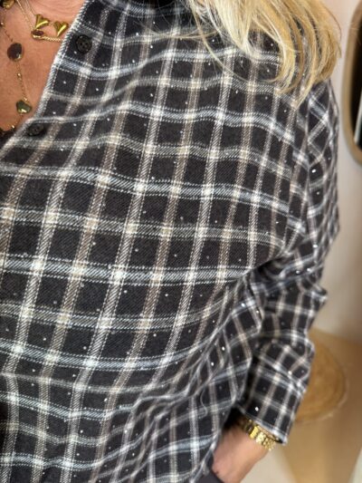 Katoenen Flanel Ruit Blouse met Studjes 75552 Bruin - Afbeelding 2