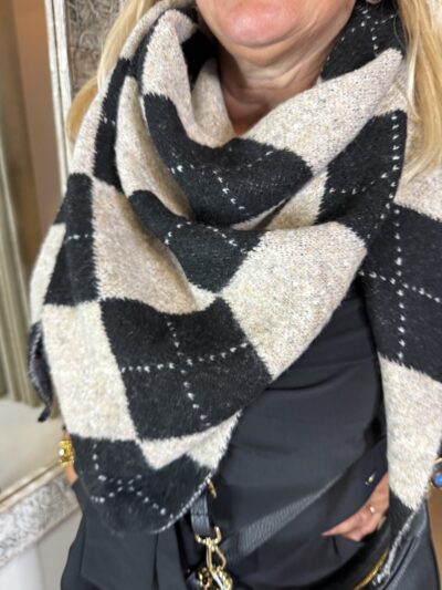 Drie Hoek Sjaal Ruit 3446 Zwart/Taupe