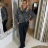 Katoenen Flanel Ruit Blouse met Studjes 75552 Zwart via villaggio