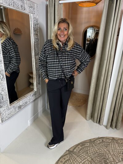 Katoenen Flanel Ruit Blouse met Studjes 75552 Zwart via villaggio