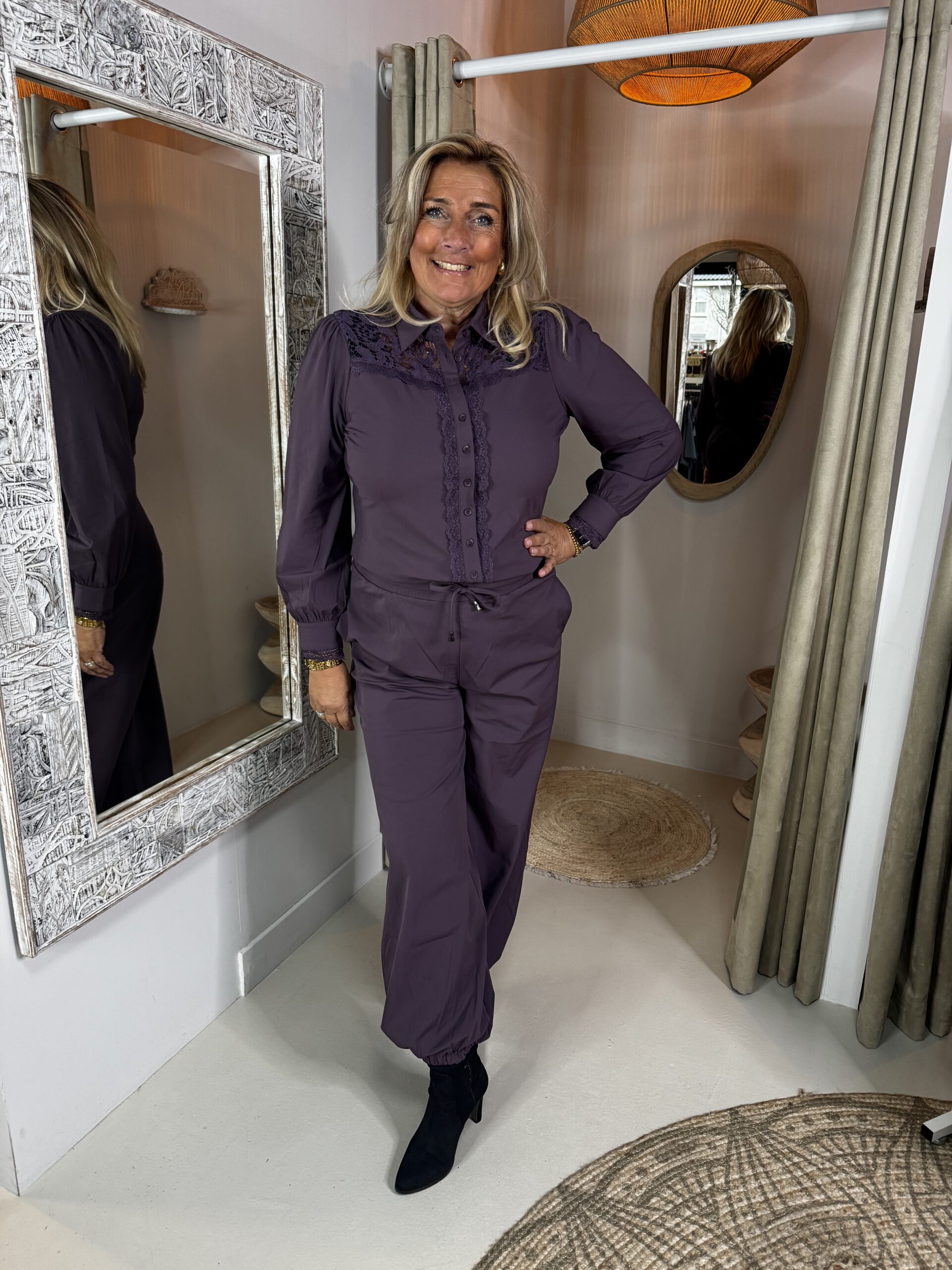 Mi Piace Travelstof Blouse Lace 202872 Perfect Plum