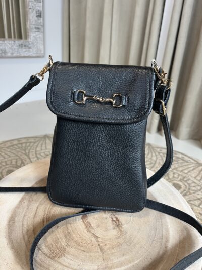 Leren Tas Horsebit Viv Zwart