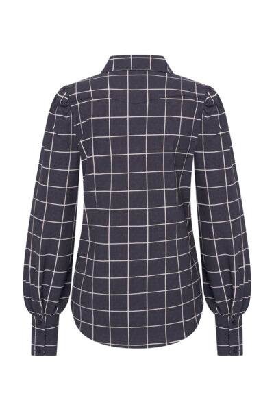 Mi Piace Travelstof Blouse 202037 Check Print Donker Blauw
