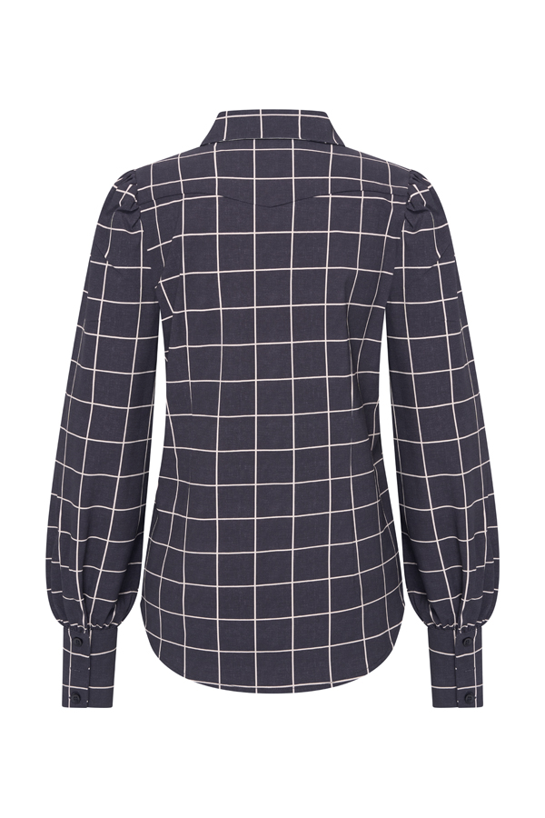 Mi Piace Travelstof Blouse 202037 Check Print Donker Blauw